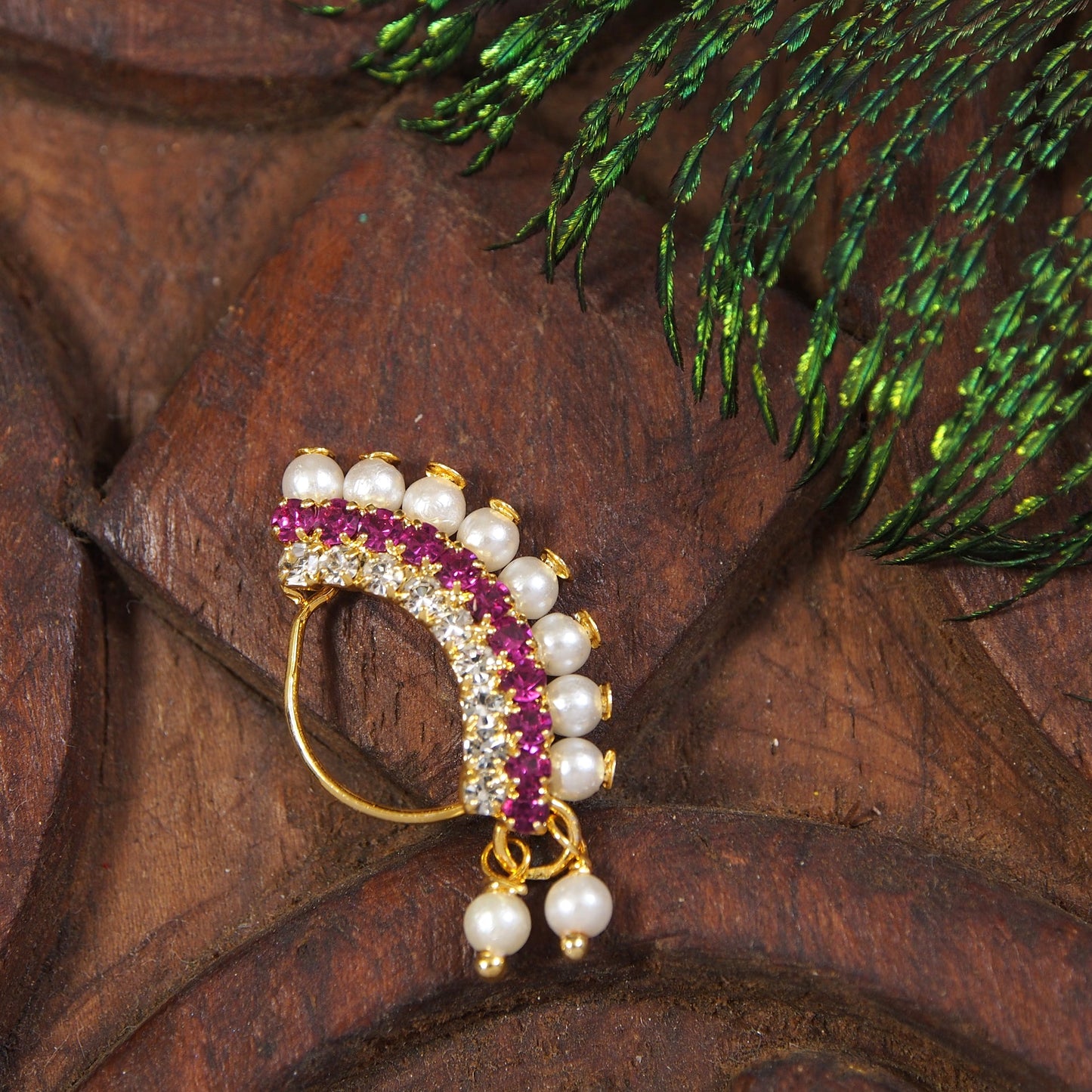 Pearl Nath - Festive Multi-Stone Clip-On Nose Ring for Weddings