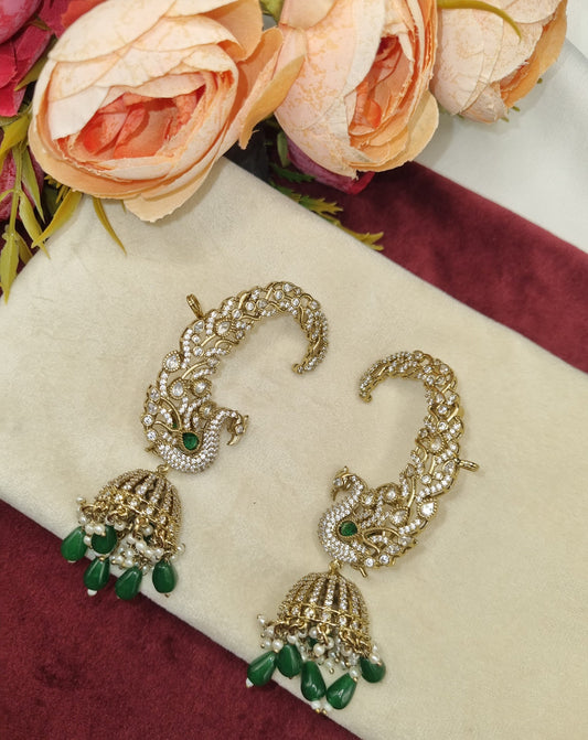 Peacock Jhumka Ear Cuffs