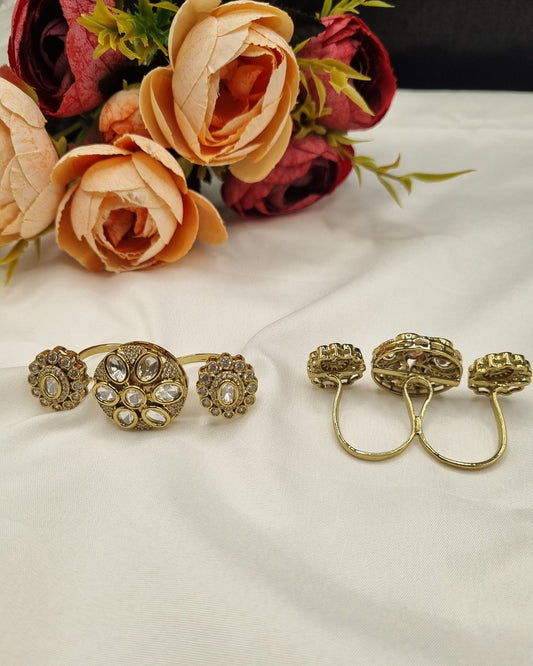 Floral Three-Finger Kundan Ring
