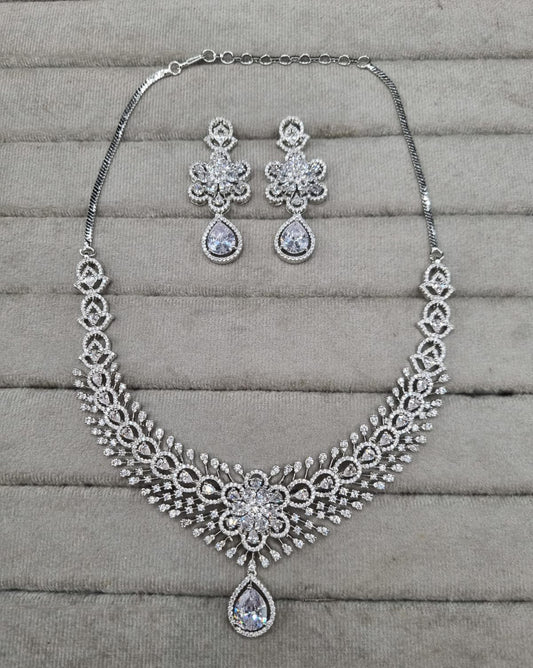 Floral Rani Pink Teardrop AD Necklace Set