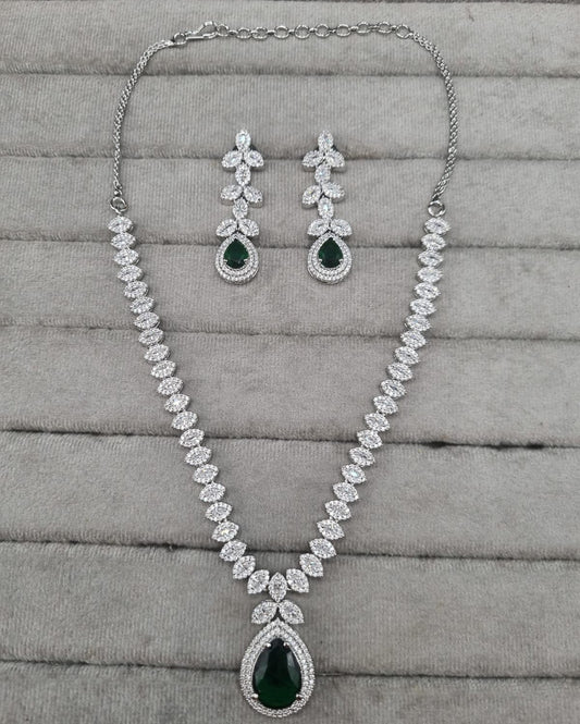 Luxurious Blush Pink Silver AD Jewellery Set