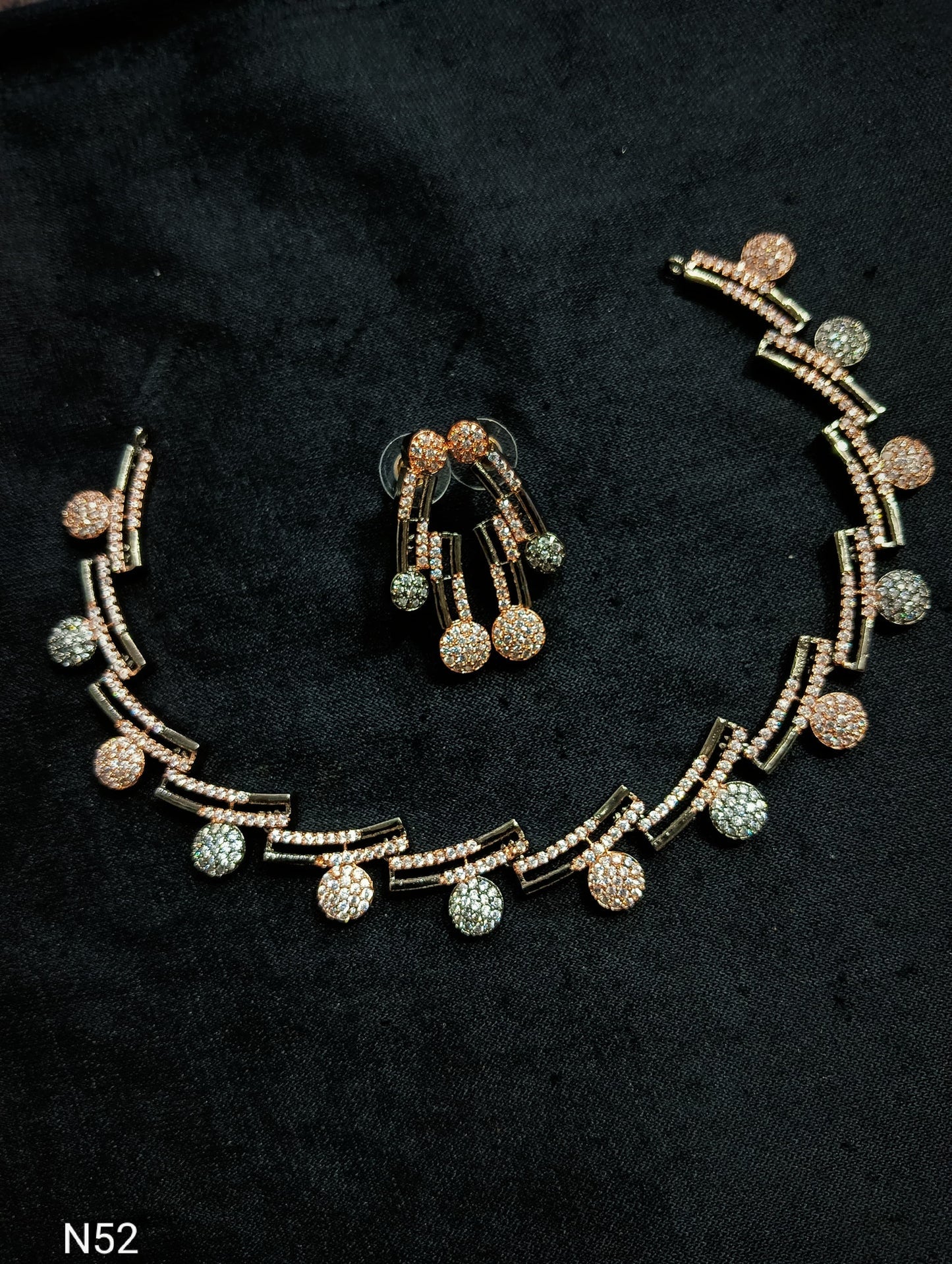 Two-Tone Gold & Silver American Diamond Necklace Set with Earrings