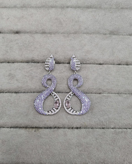Modern Silver-Plated Pink and Green AD Earrings