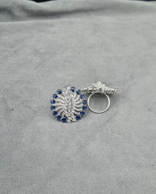 Art Deco Inspired Emerald Green Crystal Sunburst Ring