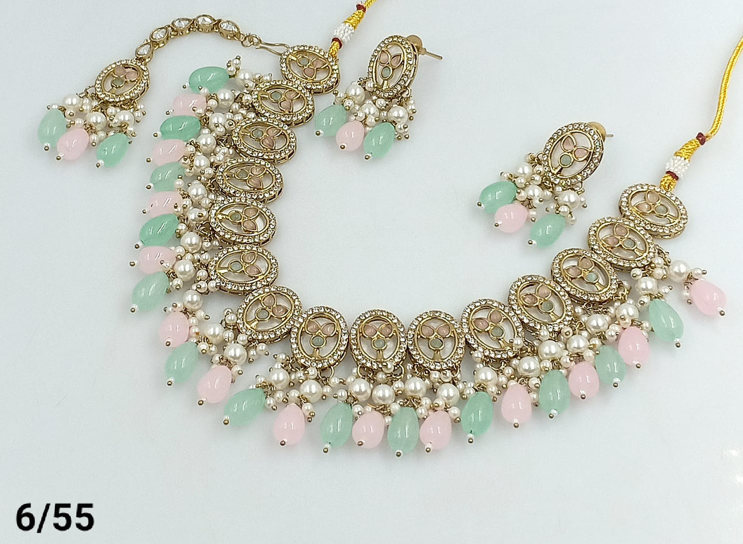 Mint Green & Baby Pink Choker with Pearl Accents