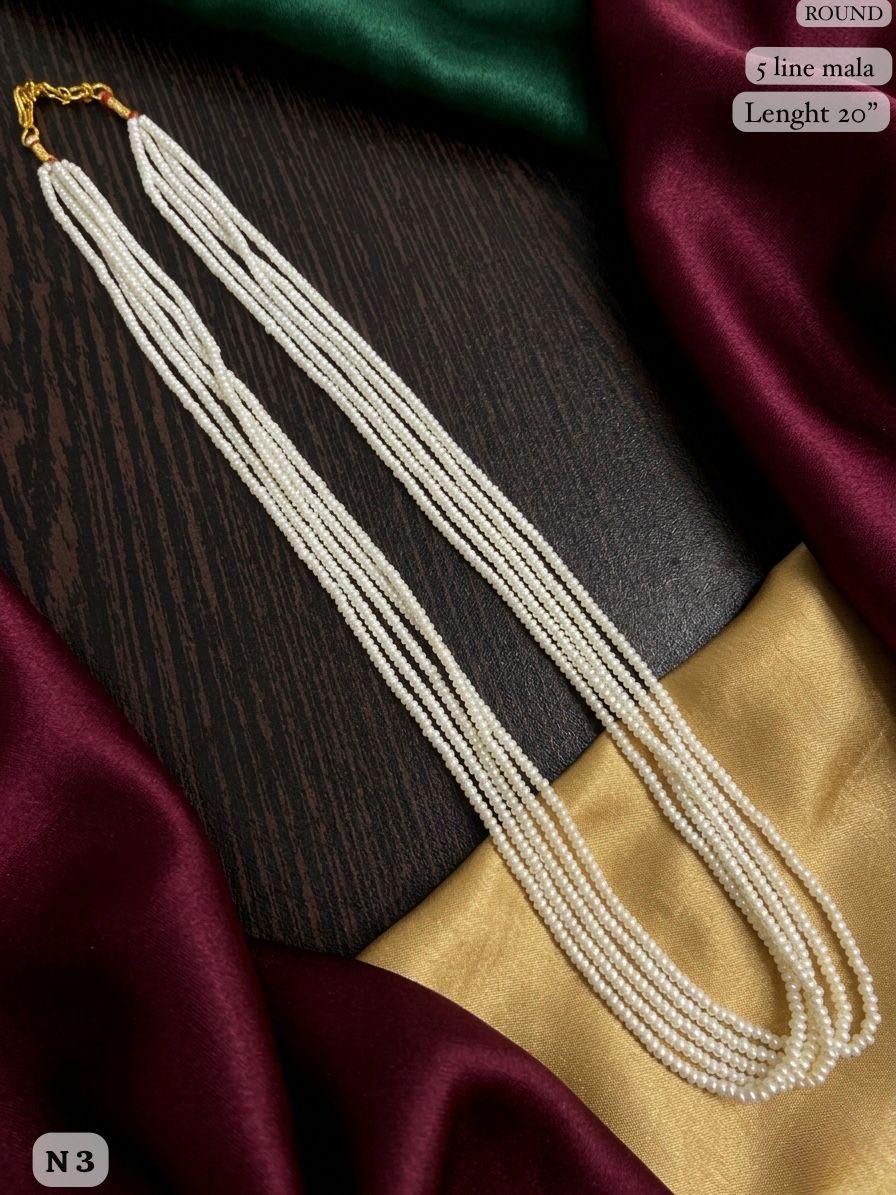 Elegant 5-Line White Bead Mala Necklace – 20" Lenght Festal Kantha Mala