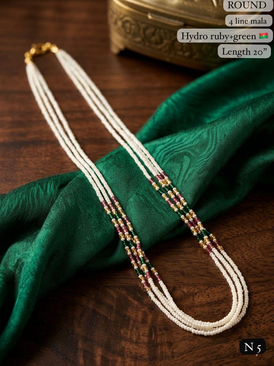 Elegant 4-Line White Bead Mala Necklace – 20" Lenght Festal Kantha Mala