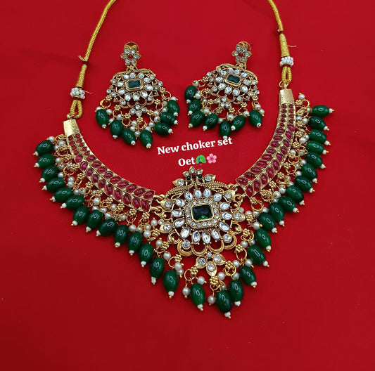 Majestic Rani Pink Pearls Drop Choker & Earring Set