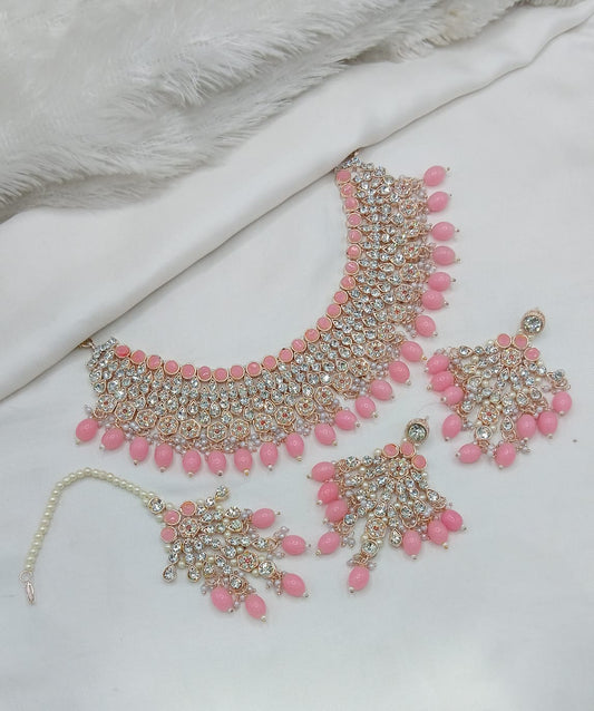Sky Blue & Blush Pink Pearl Accents Choker Set