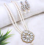 Traditional Pearl Double Layer Necklace Set with Kundan Floral Pendant & Matching Earrings