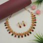 Gold Mesh Work Temple Necklace with Ruby Accents