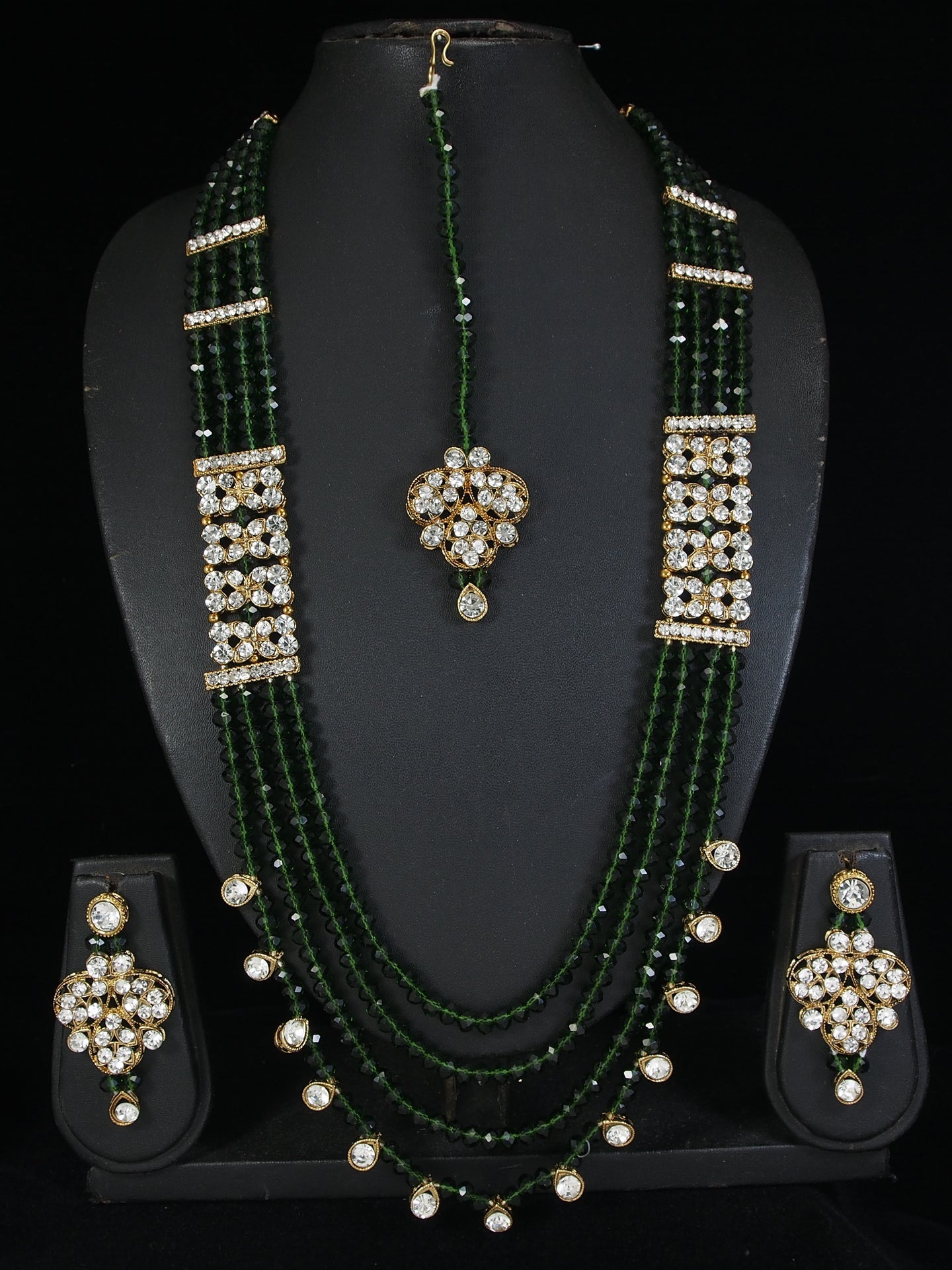 Maroon Crystal Bead Long Necklace Multi-Strand Set