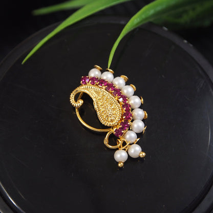 Pearl Nath - Festive Multi-Stone Clip-On Nose Ring for Weddings