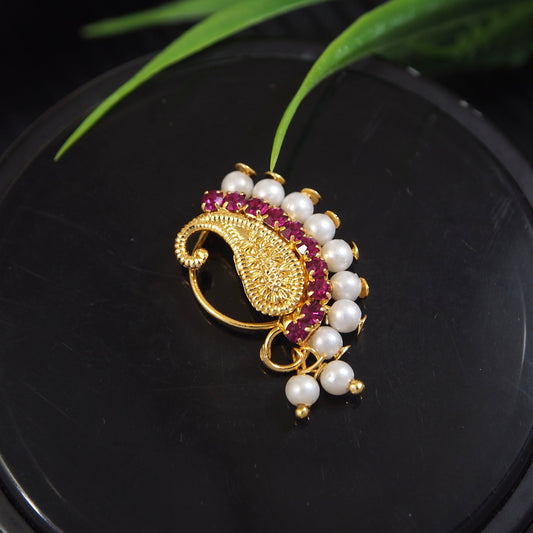 Pearl Nath - Festive Multi-Stone Clip-On Nose Ring for Weddings