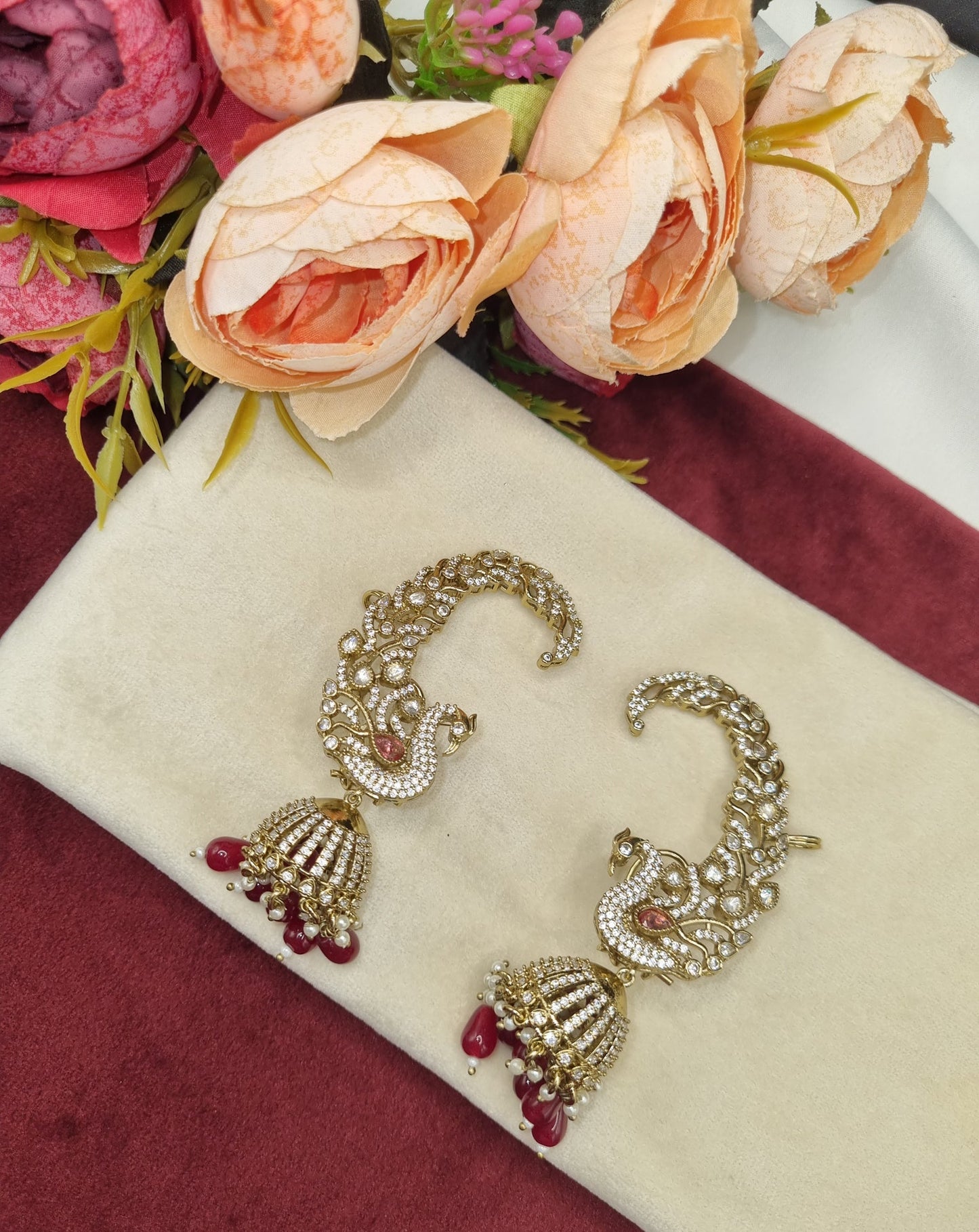 Peacock Jhumka Ear Cuffs
