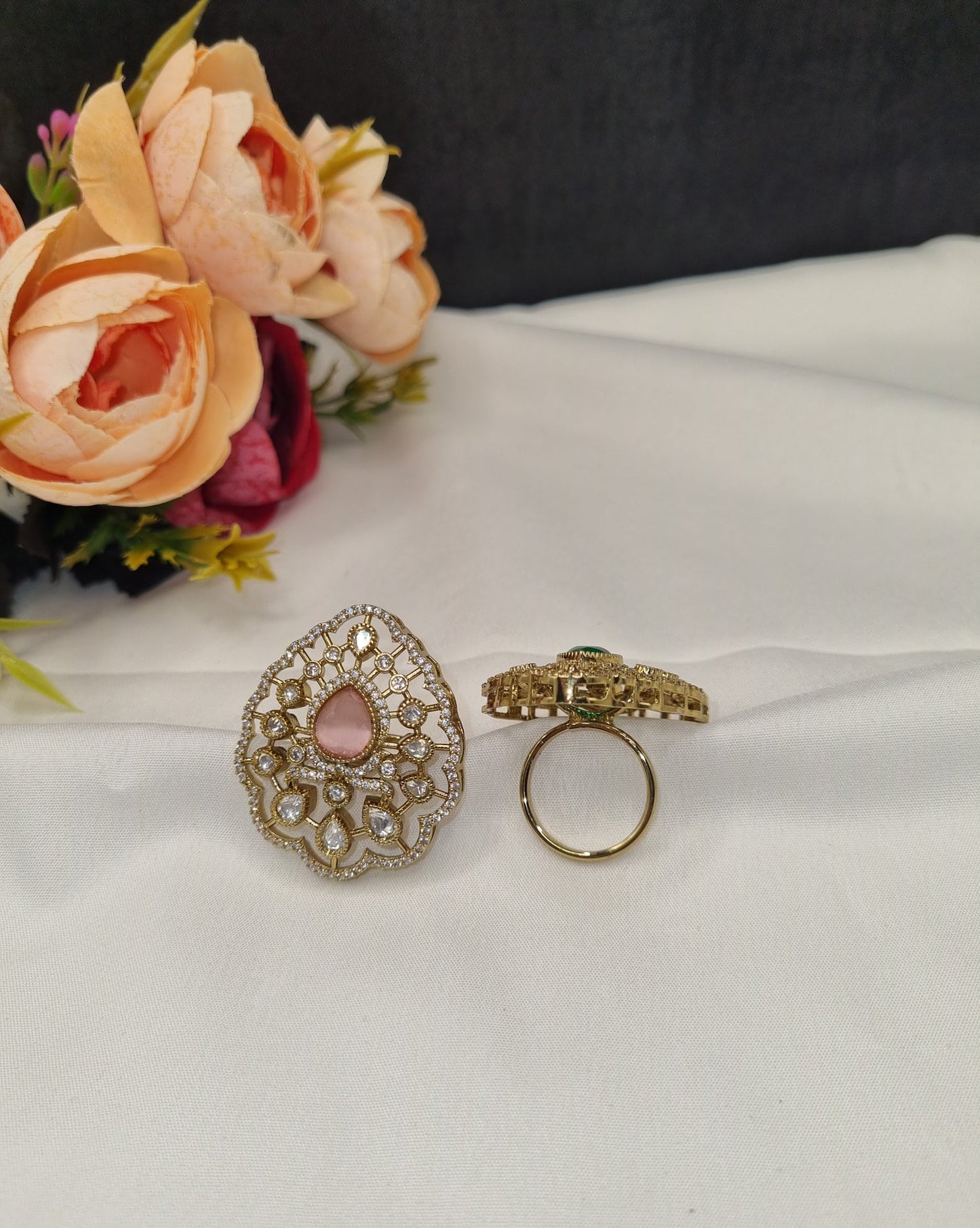 Royal Teardrop Kundan Cocktail Ring