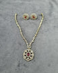 Vintage Floral Amethyst-Toned Pendant Set in Gold Finish with Studs
