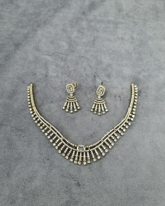 Radiant Zirconia Fan-Drop Necklace & Earrings Set