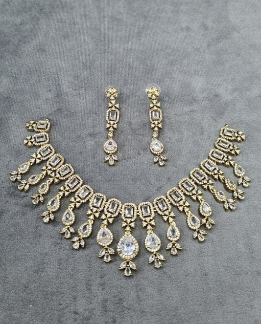 Gold Plated AD Stone Rectangle Link Jewelry Set