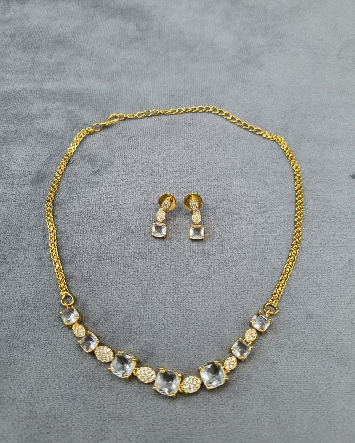 Ruby Red AD Square Stone Necklace  Earrings