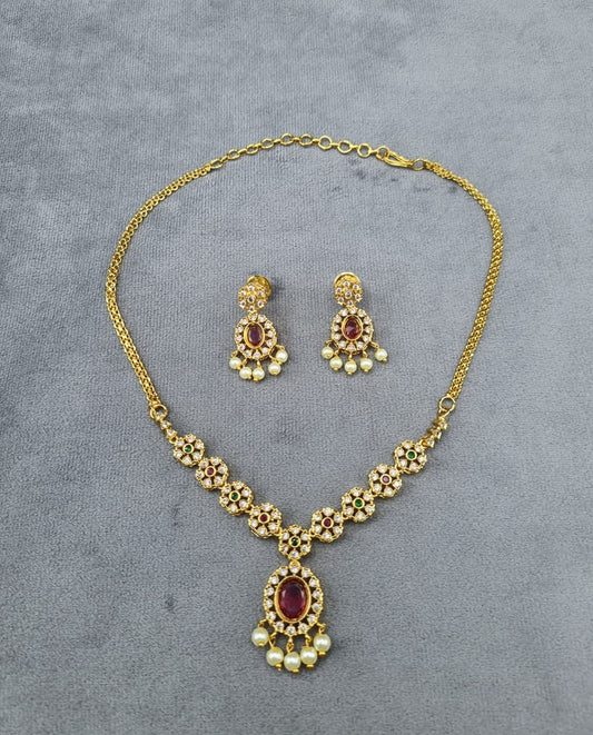 Floral Link Necklace & Matching Drop Earrings