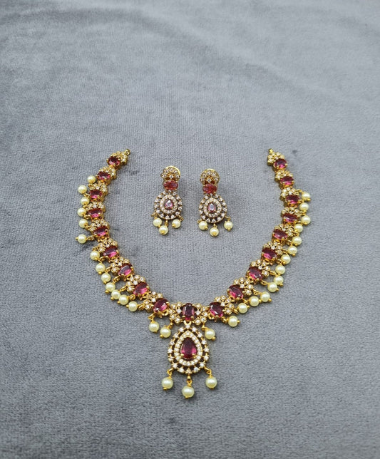 Royal Emerald Gold-Plated AD Necklace Set