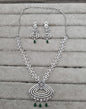 Silver-Tone Heart Link Necklace with Green Accents