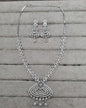 Silver-Tone Heart Link Necklace with Green Accents