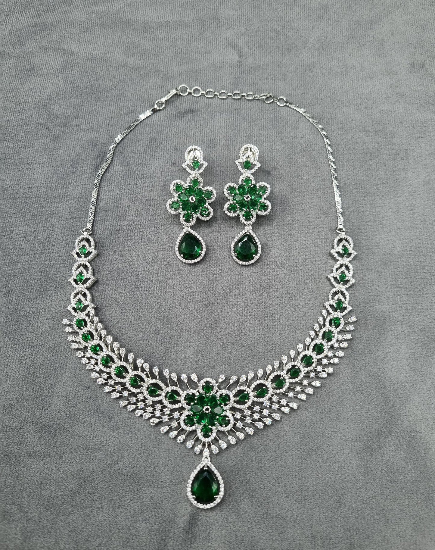 Floral Rani Pink Teardrop AD Necklace Set