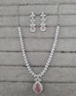 Luxurious Blush Pink Silver AD Jewellery Set