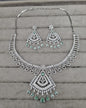 Heavy Sea Green Chandelier AD Necklace Set