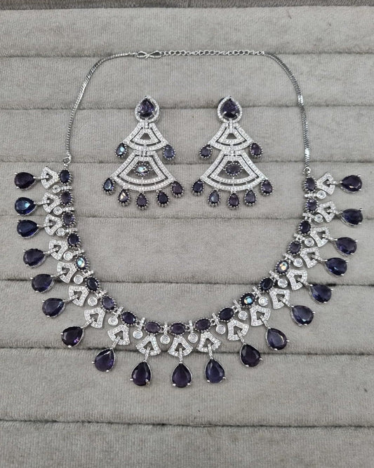 Regal Purple & AD Geometric Necklace Set