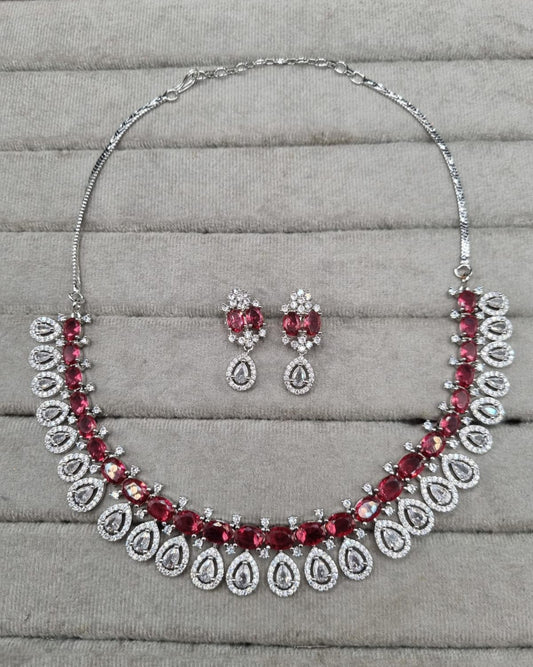 Elegant Rani Pink & AD Collar Necklace Set