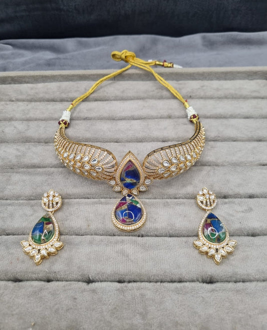Luxurious Choker with Colorful Inlay Stones Earrings