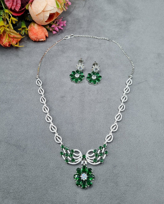 The Emerald Blossom AD Necklace & Earring Set
