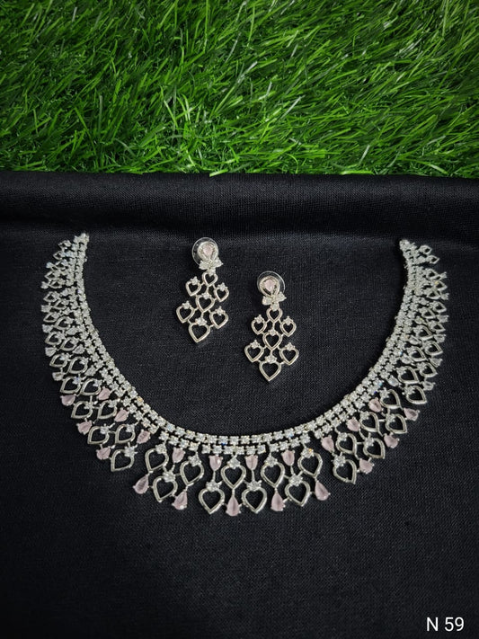 Royal Blue Heart-Filigree AD Choker Set with Chandelier Earrings