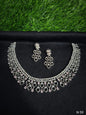 Royal Blue Heart-Filigree AD Choker Set with Chandelier Earrings