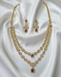 Ruby Red Stone & Gold Plated Double Row American Diamond Bridal Necklace Set
