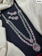 Baby Pink American Diamond Long Layered Necklace Set