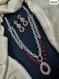Baby Pink American Diamond Long Layered Necklace Set