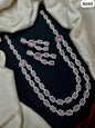 Emerald Green American Diamond Long Layered Necklace Set