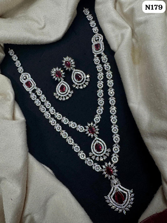 Royal Ruby Long Layered AD Necklace Set