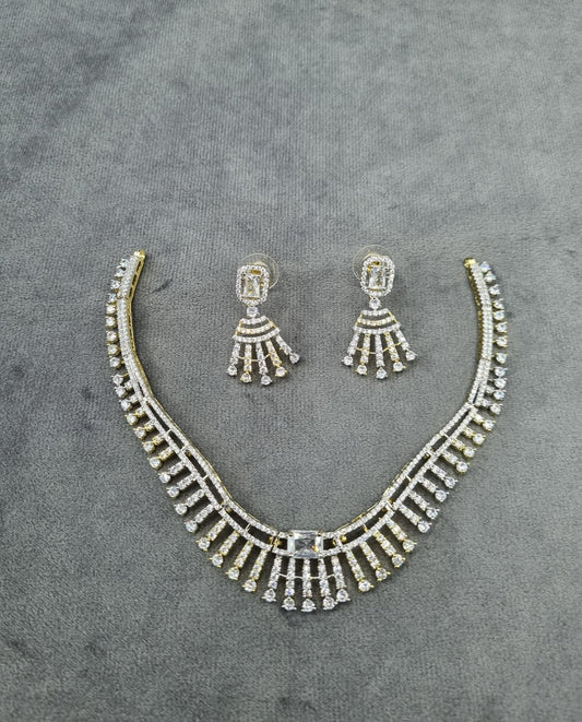 Radiant Zirconia Fan-Drop Necklace & Earrings Set