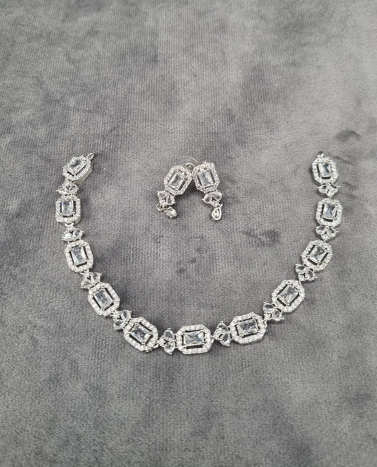Classic Gold-Plated Rectangle Stone Tennis Necklace Set