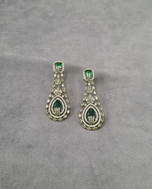 Royal Emerald & Gold Lace Drop Earrings