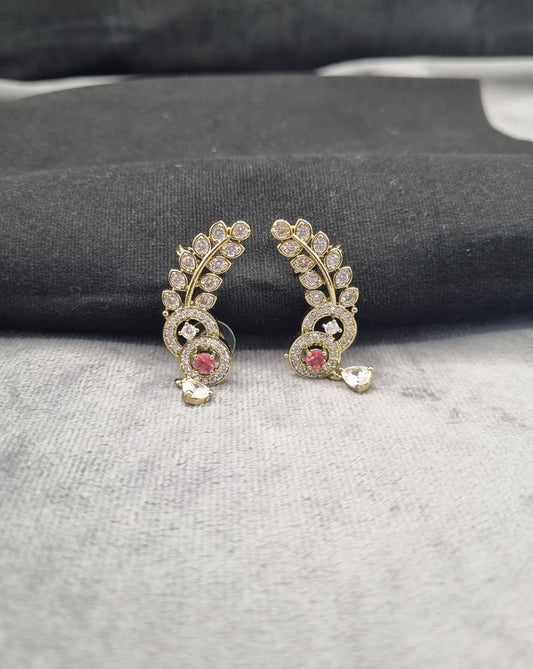 Sparkling White Zircon Leaf Ear Climber Earrings