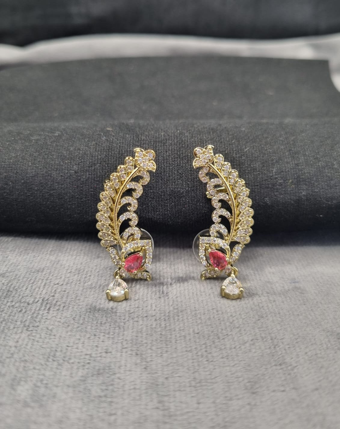 Emerald Green Feather Ear Climber Earrings