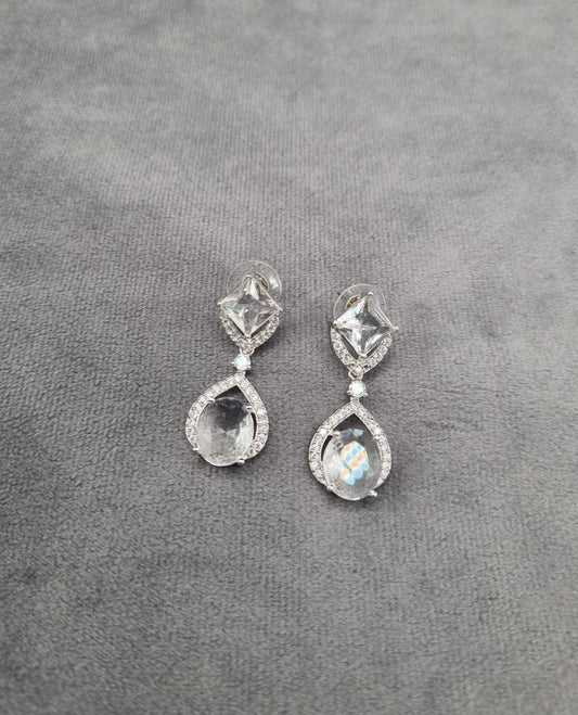 Oval Drop Earrings Silver Tone