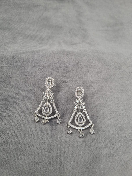 Silver Tone Art Deco Statement Dangles