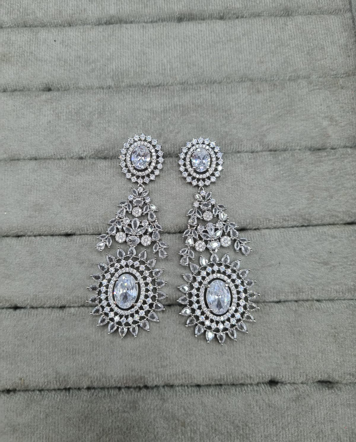 Luxurious Deep Green & AD Long Drops Earrings